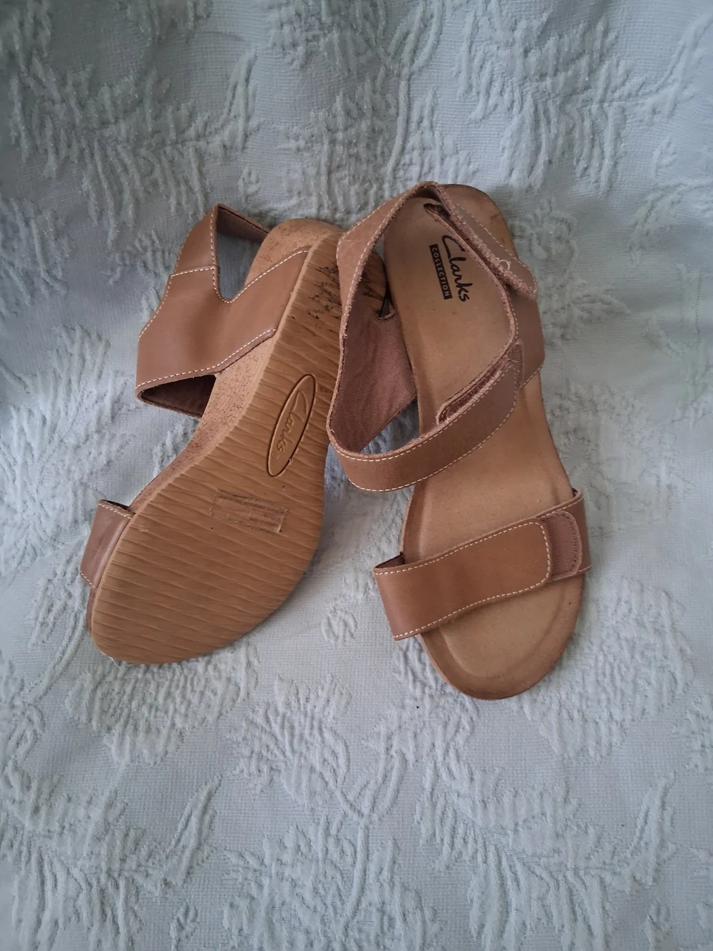 Clarks Brown Leather Adjustable Wedge Sandals